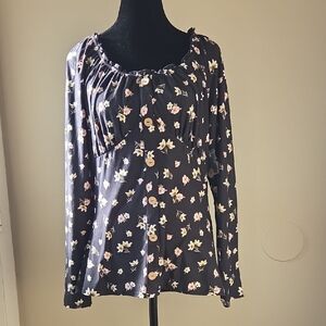NOBO Floral Blouse - Black with Pink and Cream Accents